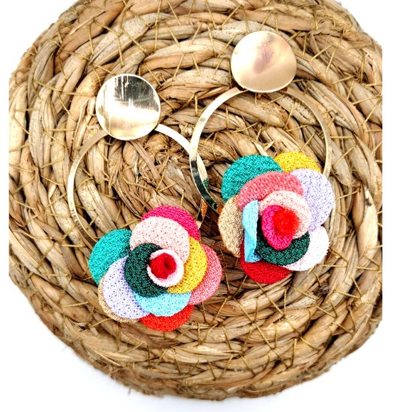 Colorful Fun Flower Drop Earrings - Picture 3 of 4